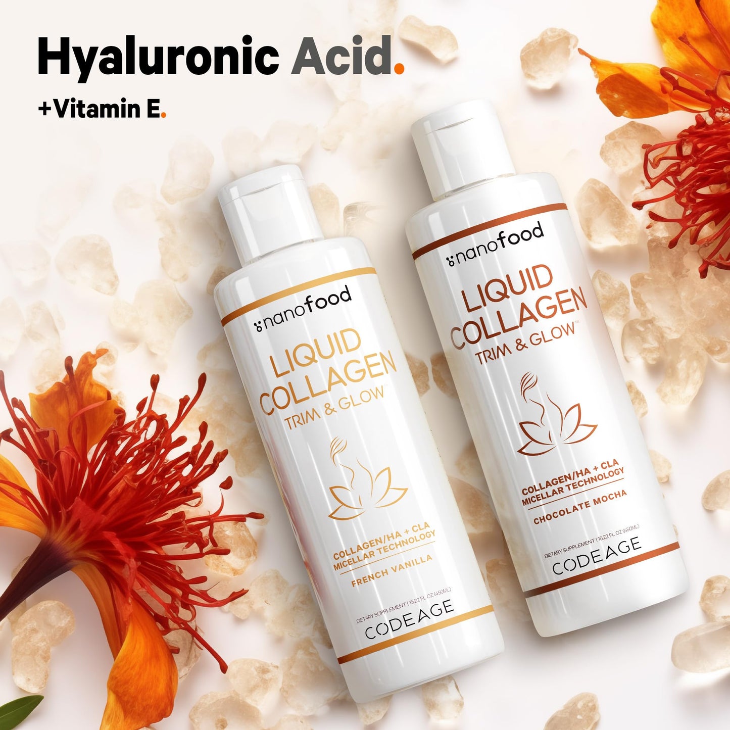 Codeage Liquid Collagen Supplement Vanilla Flavor, Beauty Trim & Glow Liposomal Collagen Peptides, CLA Conjugated Linoleic Acid, Hyaluronic Acid, Vitamin E, Hydrolyzed, Non-GMO, 15.22 fl oz