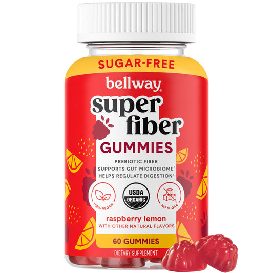 Bellway Super Fiber Gummies for Adults - Sugar Free Organic Fiber Supplement Gummies with 4g of Fiber per Serving - Prebiotic Chicory Root Fiber for Digestive Gut Health, Raspberry Lemon, 60 Count