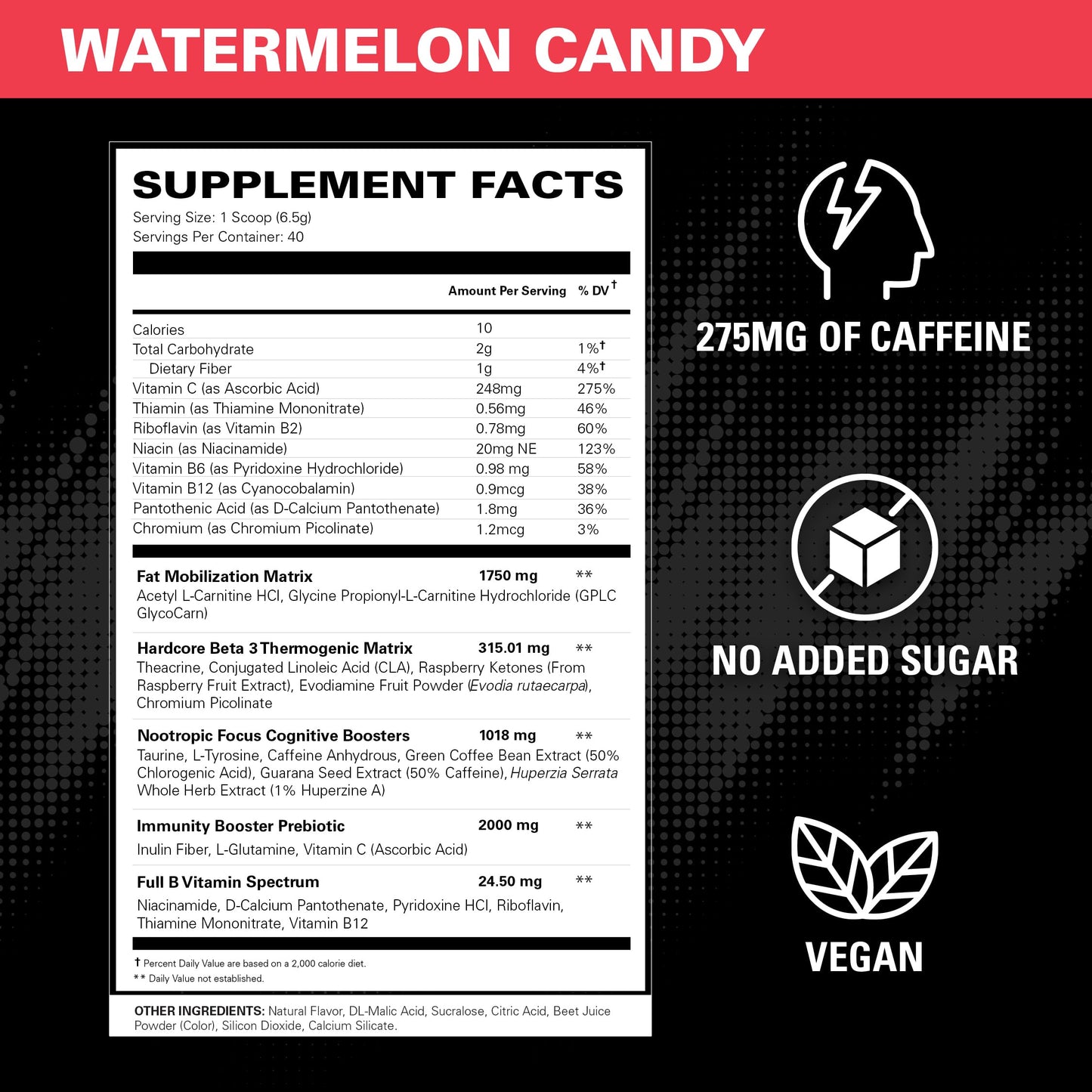 EHP Labs OxyShred Hardcore Super Dosed Pre Workout Powder - Preworkout Powder with L Glutamine & Acetyl L Carnitine, Energy Boost Drink - 275mg of Caffeine - Watermelon Candy, 40 Servings