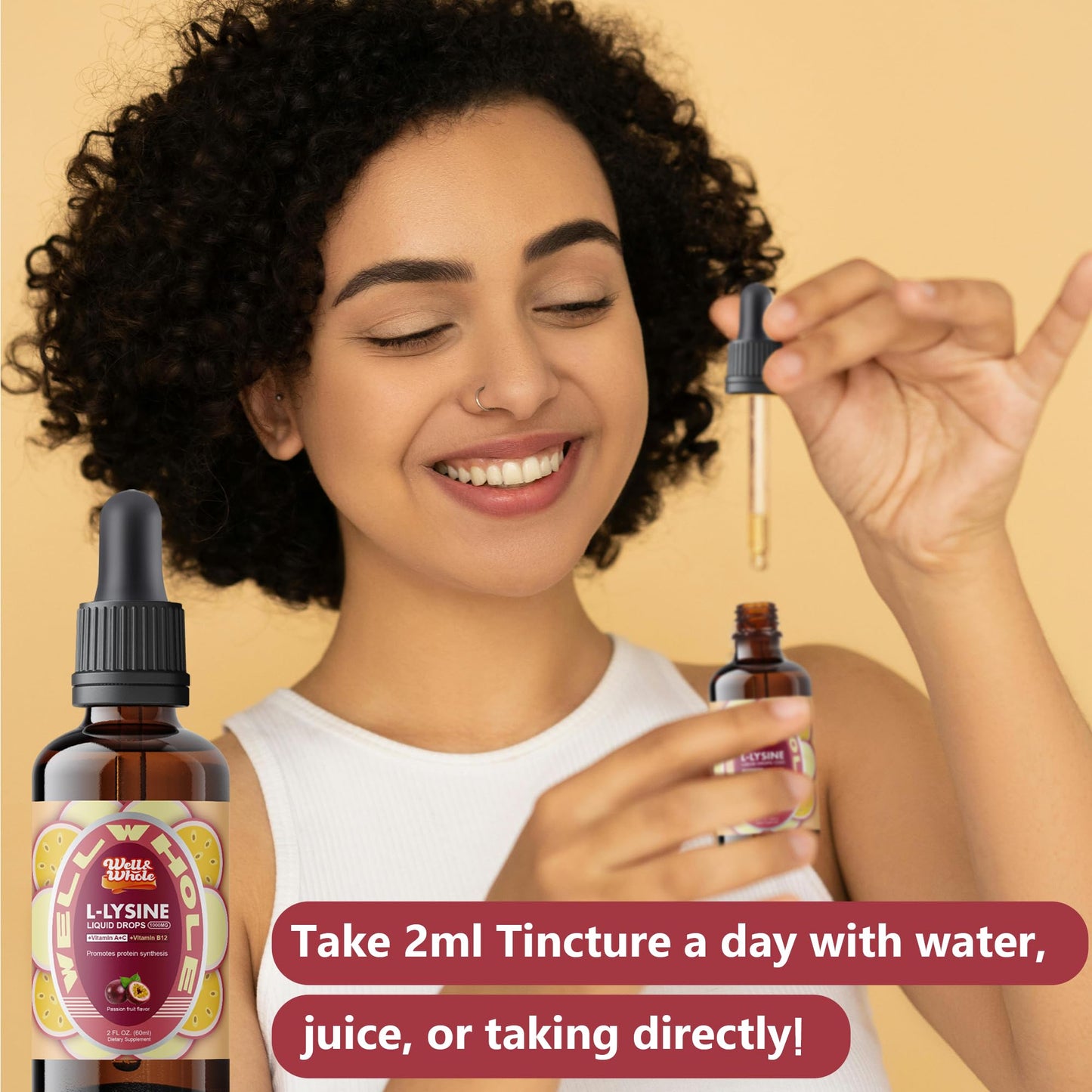 L-Lysine Supplement Liquid Drops | L-Lysine 1000mg Tincture with Vitamin A, C, and B12 for Adults & Kids | Immune Support, Skin & Lips Health, Collagen Synthesis | Non-GMO, Vegan, 2 Fl Oz (60 ML)