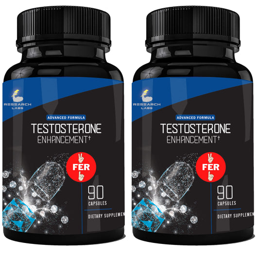 Pharmacist Recommended 2 fer 1 Offer 180ct Testosterone Booster Enhancement by Research Labs. Increase Lean Muscle Energy Strength. Saw Palmetto, Tribulus, Tongkat Ali, Horny Goat Weed, Zinc