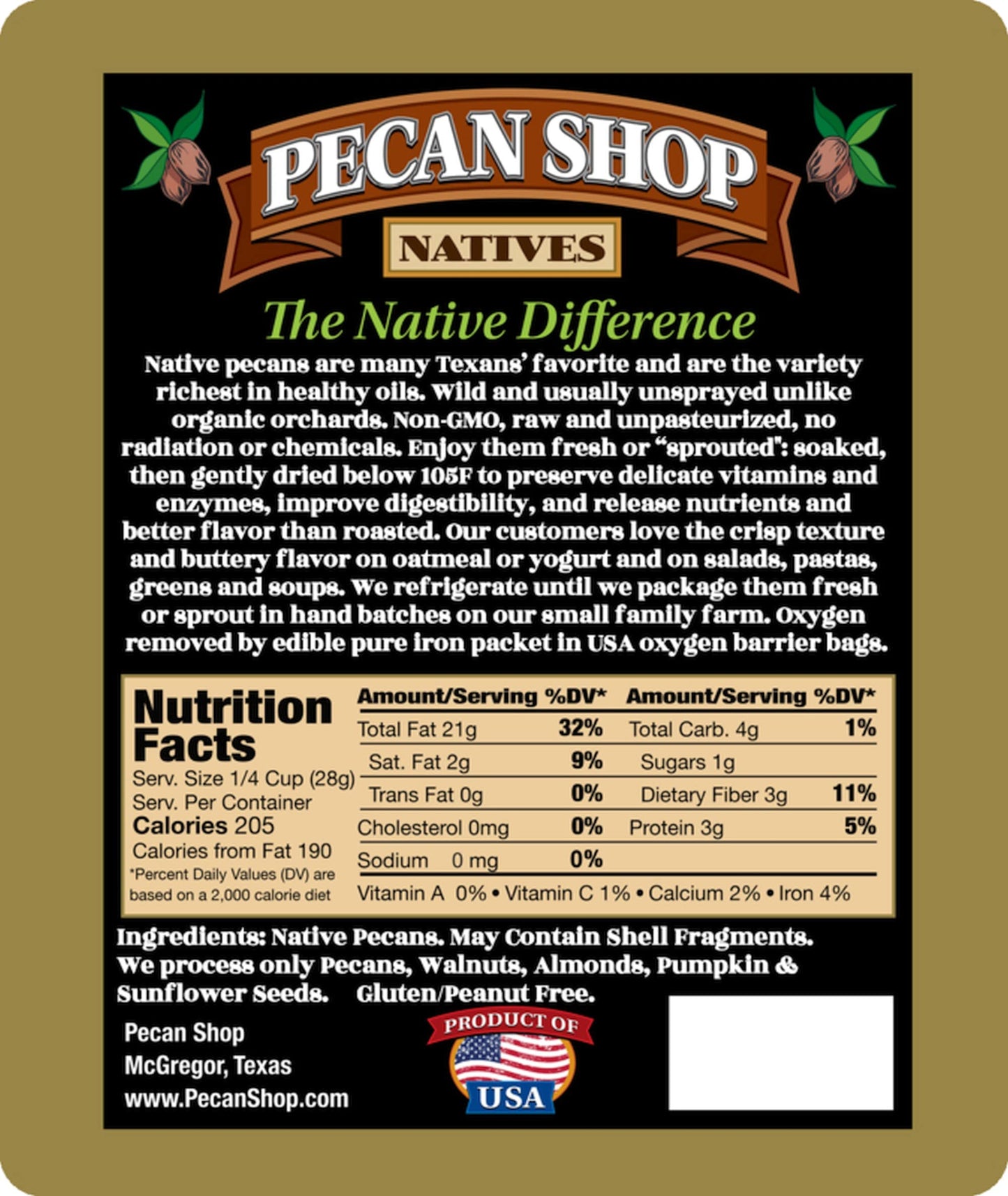 Pecan Shop Unsalted Sprouted Raw Texas Native Pecans Unsprayed Wildharvested Family Recipe Crispy by Pecan Shop  2 Pound