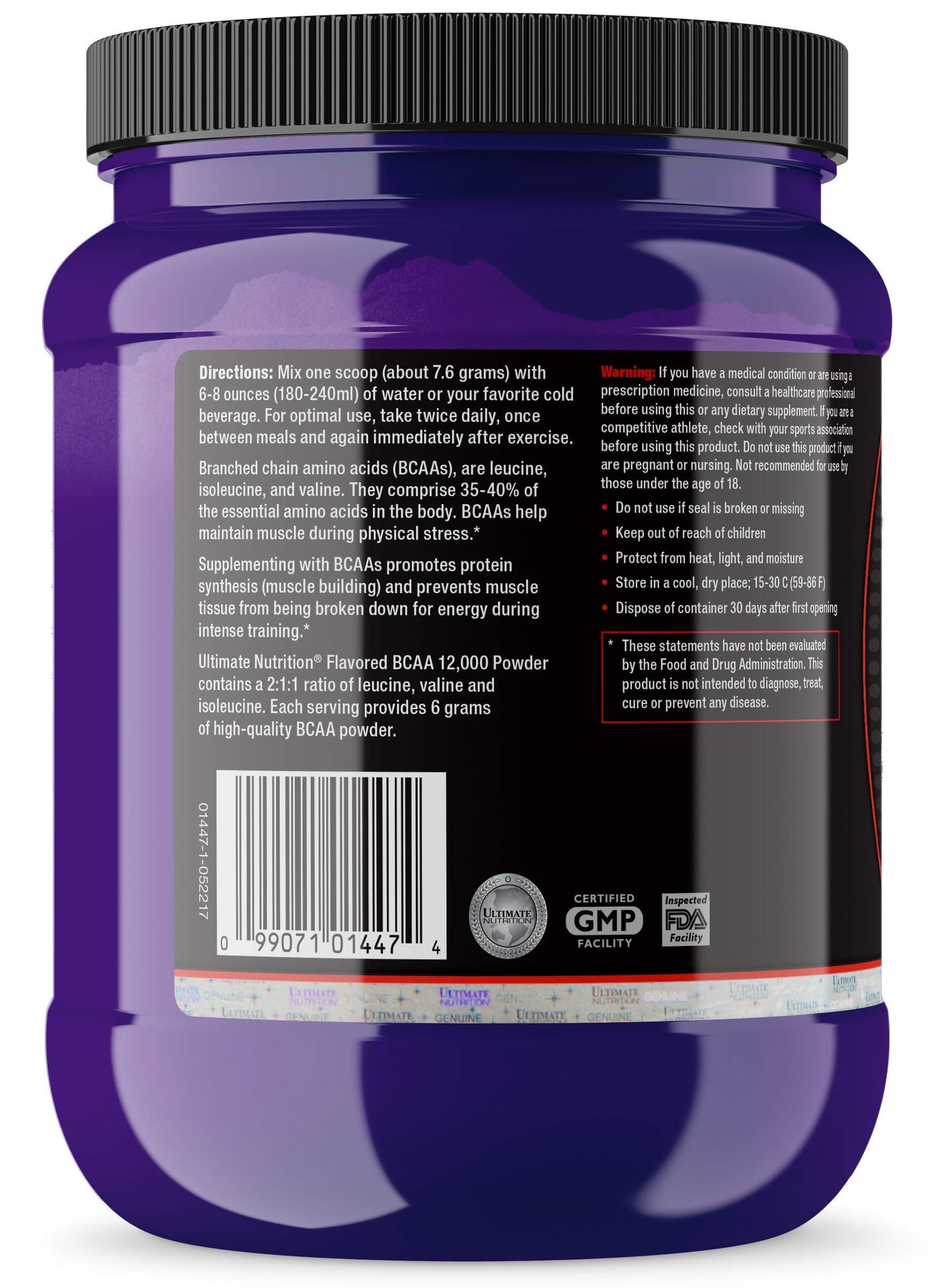 Ultimate Nutrition Flavored BCAA Powder - Caffeine Free with 3g Leucine 1.5g Valine 1.5g Isoleucine - Post Workout Amino Acid Supplement, Watermelon, 30 Servings