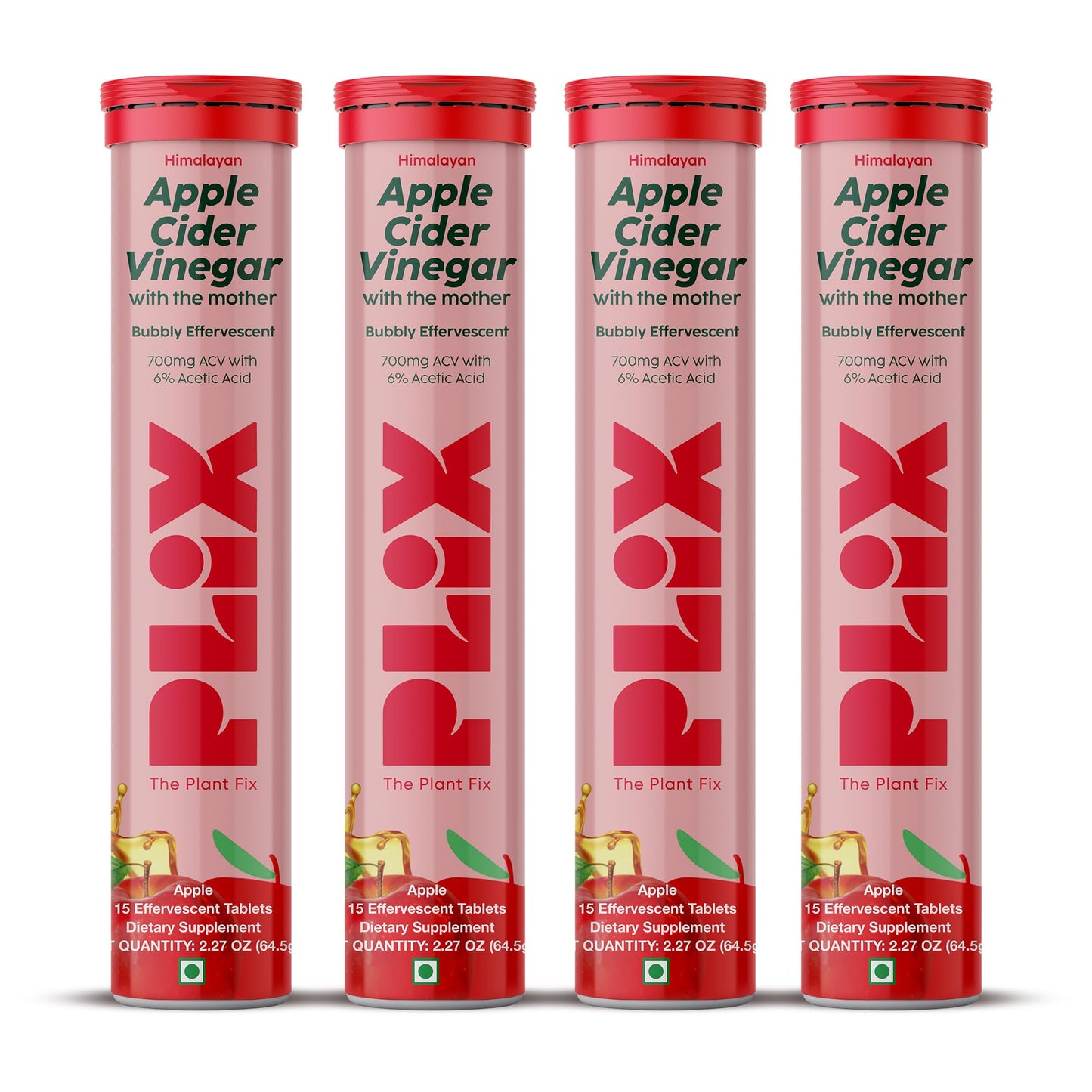 PLIX Apple Cider Vinegar Effervescent Tablets with The Mother, 700mg ACV with VIT B12, B6, Pack of 4 | Vegan, No Added Sugar, Non-GMO & Gluten-Free