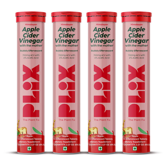 PLIX Apple Cider Vinegar Effervescent Tablets with The Mother, 700mg ACV with VIT B12, B6, Pack of 4 | Vegan, No Added Sugar, Non-GMO & Gluten-Free
