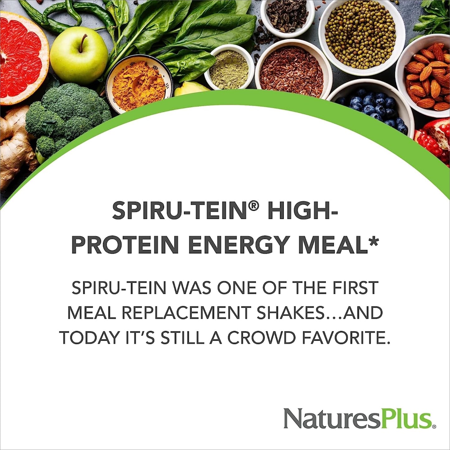 NaturesPlus SPIRU-TEIN, Strawberry - 1.2 lb - Plant-Based Protein Shake - Non-GMO, Vegetarian, Gluten Free - 16 Servings