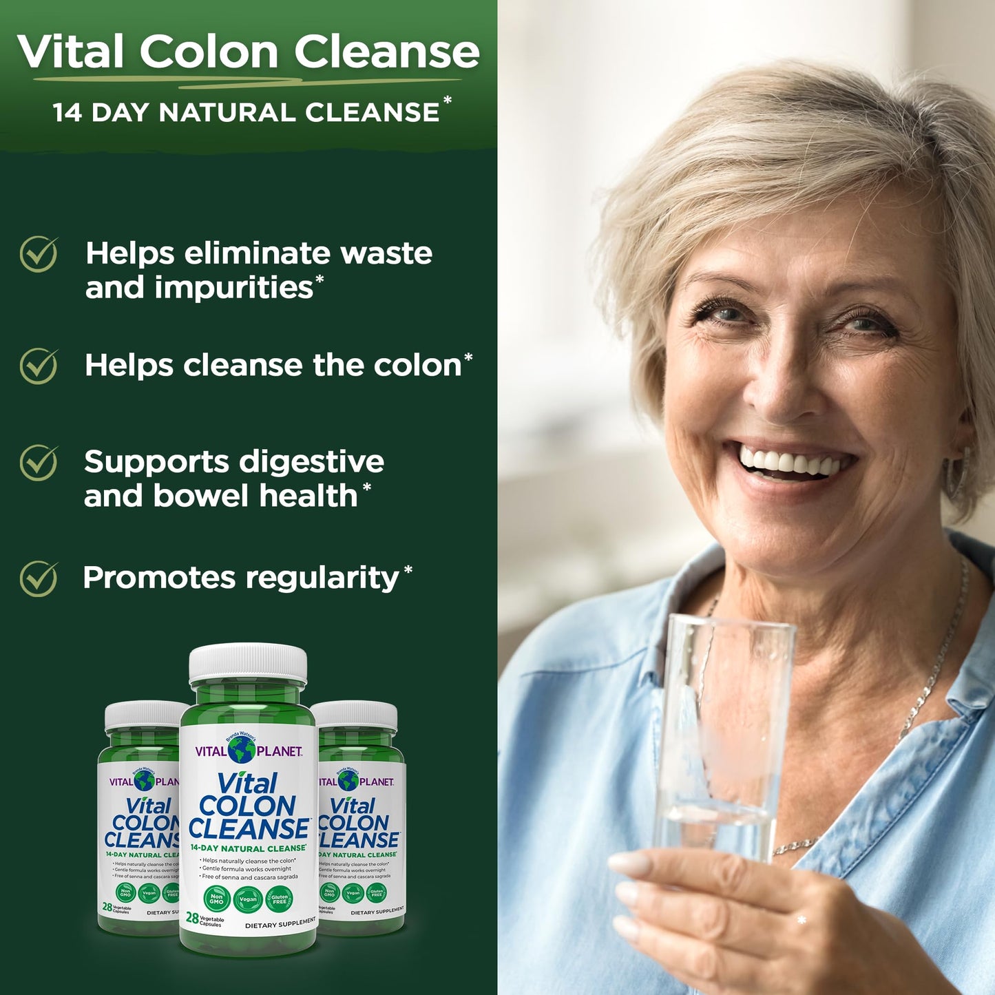 Vital Planet - Vital Colon Cleanse 14-Day Colon Cleanser and Detox with Magnesium Hydroxide, Slippery Elm, and Aloe for Digestive Health Support, Occasional Constipation, and Bloating 28 Capsules