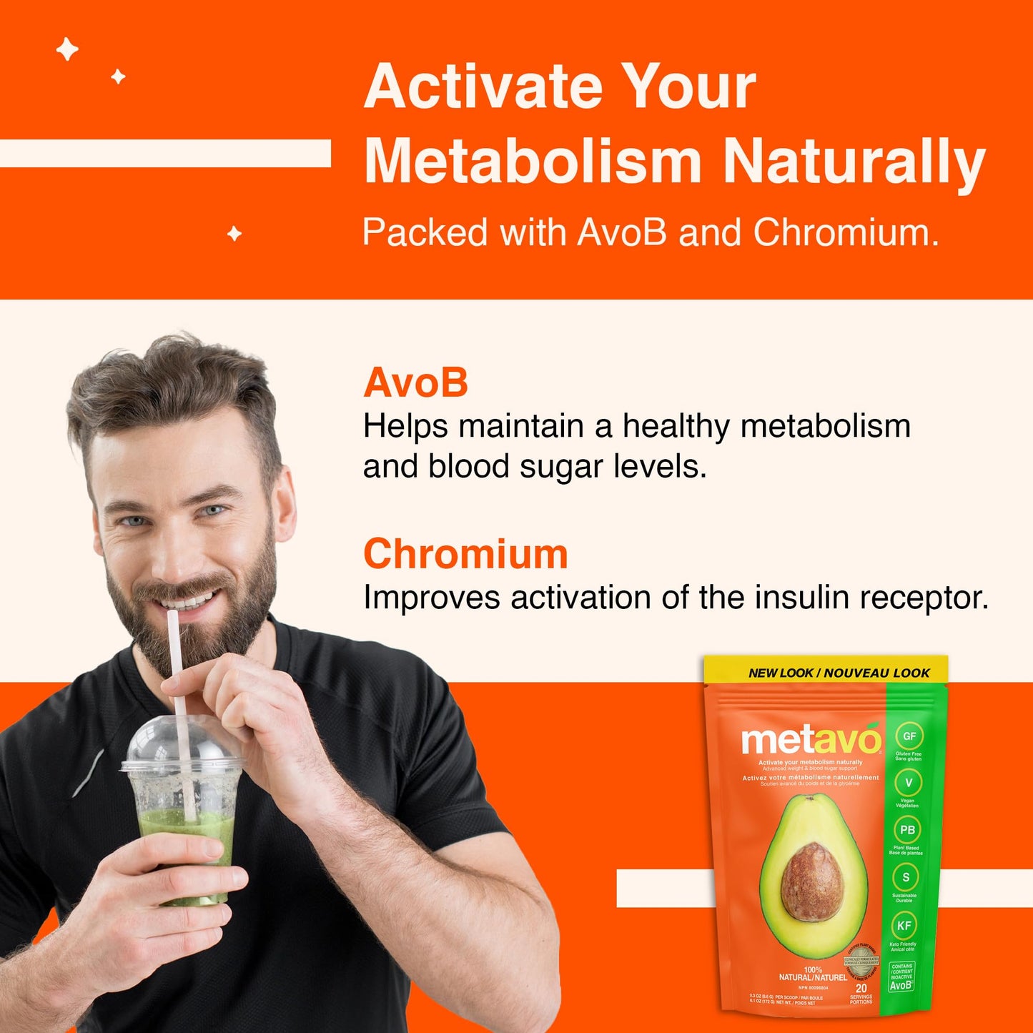 Metavo Smoothie Mix - Energy Support Supplement with AvoB, Vitamin C & Chromium, Ideal for Smoothie Blender Recipes, Sugar-Free Nutrition Powder, Healthy Beverages for Adults, 20 Servings-1 Count