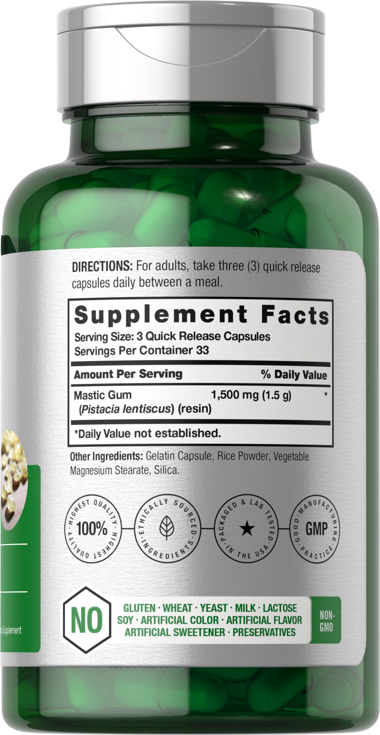 Horbäach Mastic Gum Capsules 1500mg 100 Count | Non-GMO & Gluten Free
