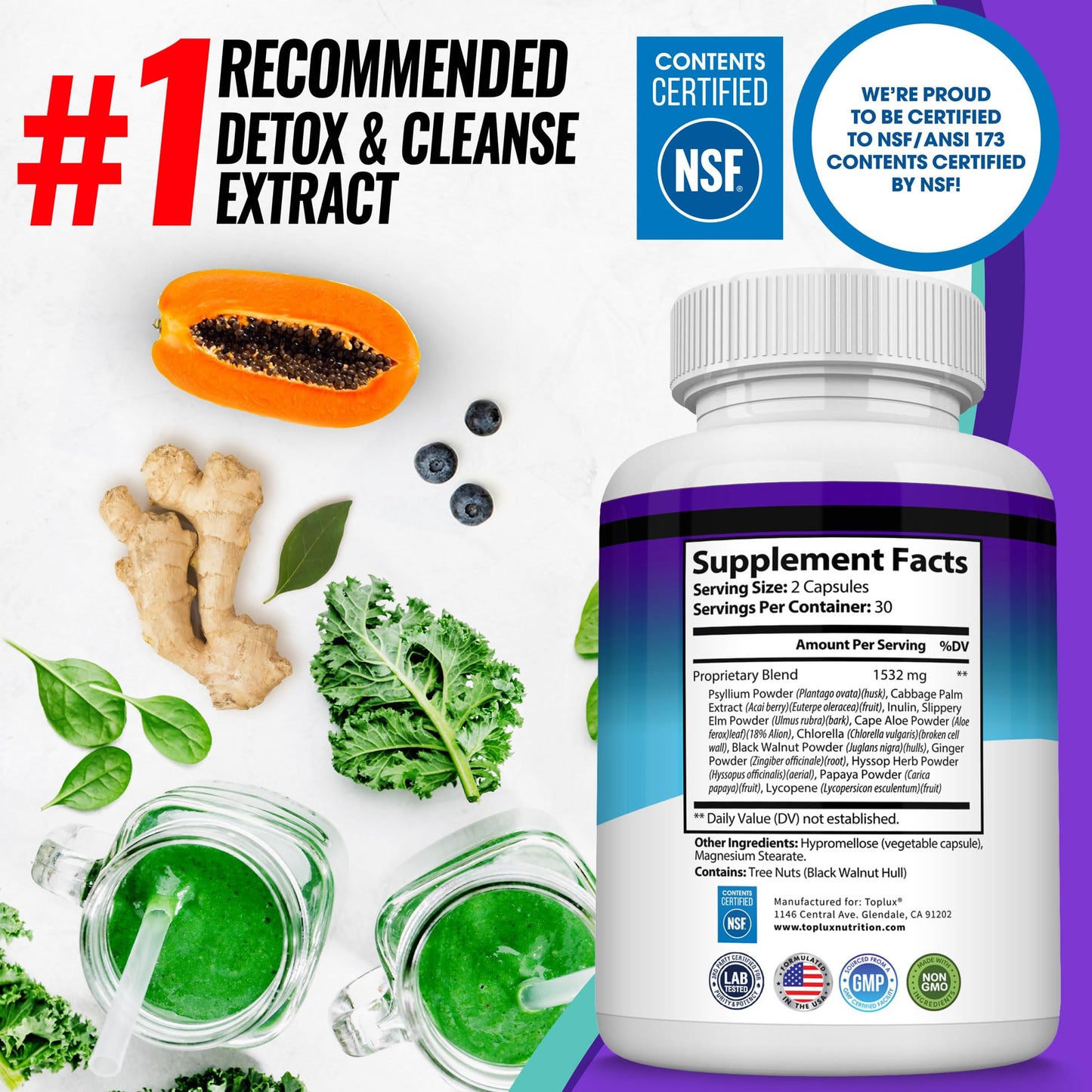 Toplux Keto Detox Pills Advanced Cleansing Extract - 1532 Mg Natural Acai Colon Cleanser Formula, Flush Toxins & Excess Waste, for Men Women, 60 Capsules, Supplement