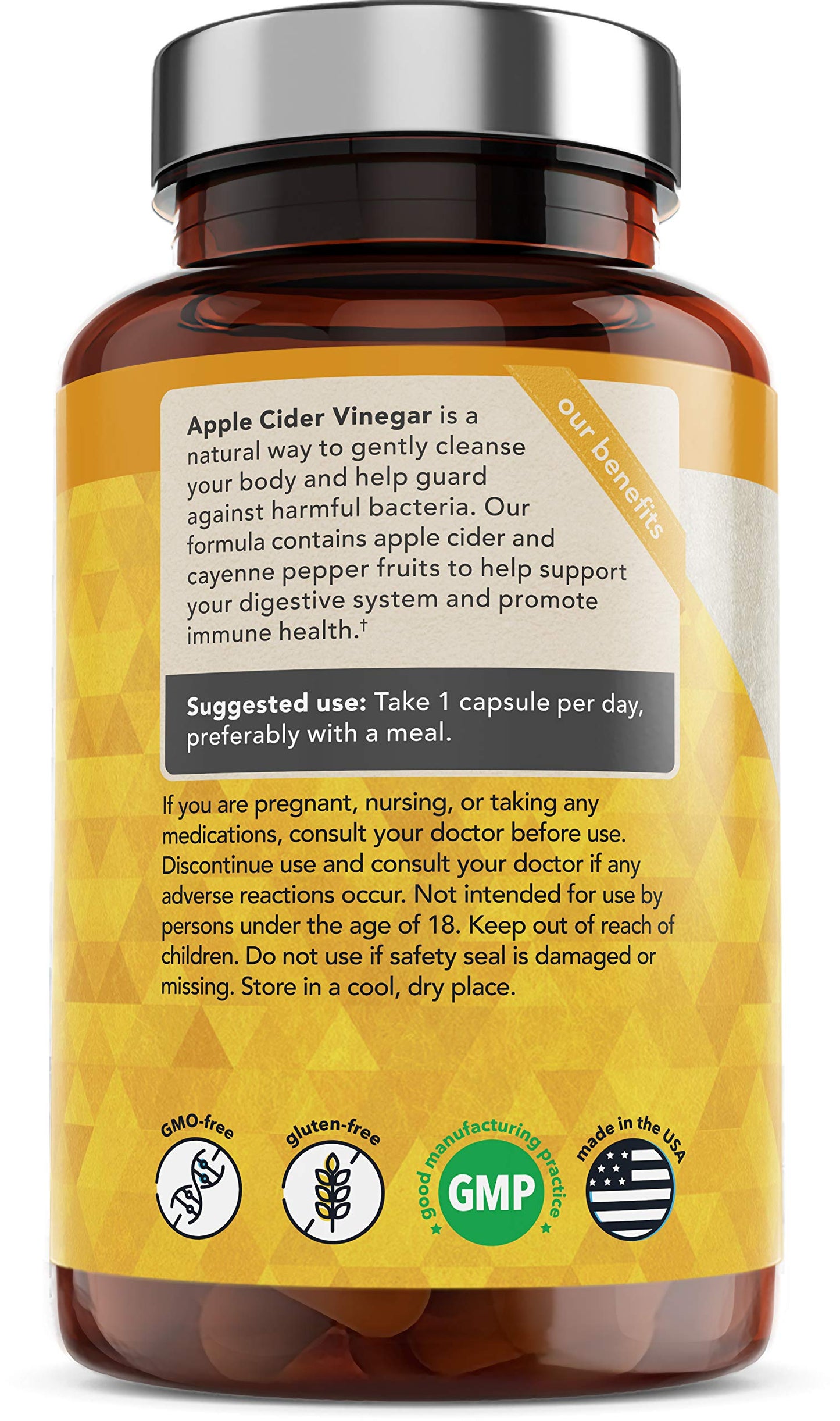 Vitamin Bounty Apple Cider Vinegar Capsules with Cayenne Pepper - Organic ACV with Mother for Digestive Health & GLP-1 Support - 510mg, 30 Capsules