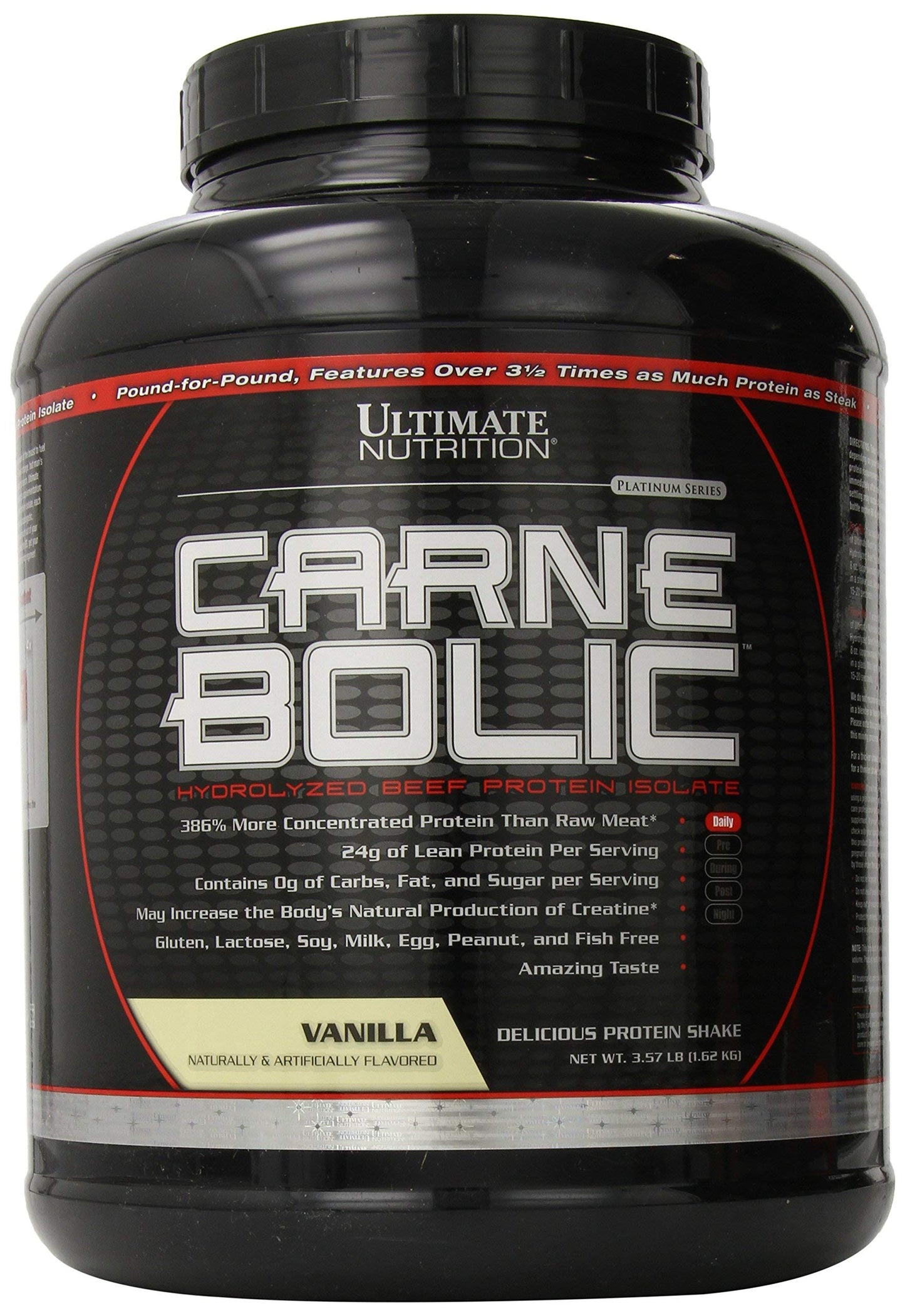 Ultimate Nutrition Carne Bolic Beef Protein Powder, Lactose Free Protein Shakes, Paleo and Keto Friendly with No Sugar or Carb, Low Calorie Isolate Powder, Hydrolized Protein, 60 Servings, Vanilla