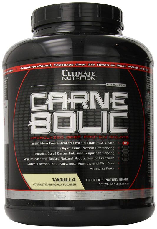 Ultimate Nutrition Carne Bolic Beef Protein Powder, Lactose Free Protein Shakes, Paleo and Keto Friendly with No Sugar or Carb, Low Calorie Isolate Powder, Hydrolized Protein, 60 Servings, Vanilla
