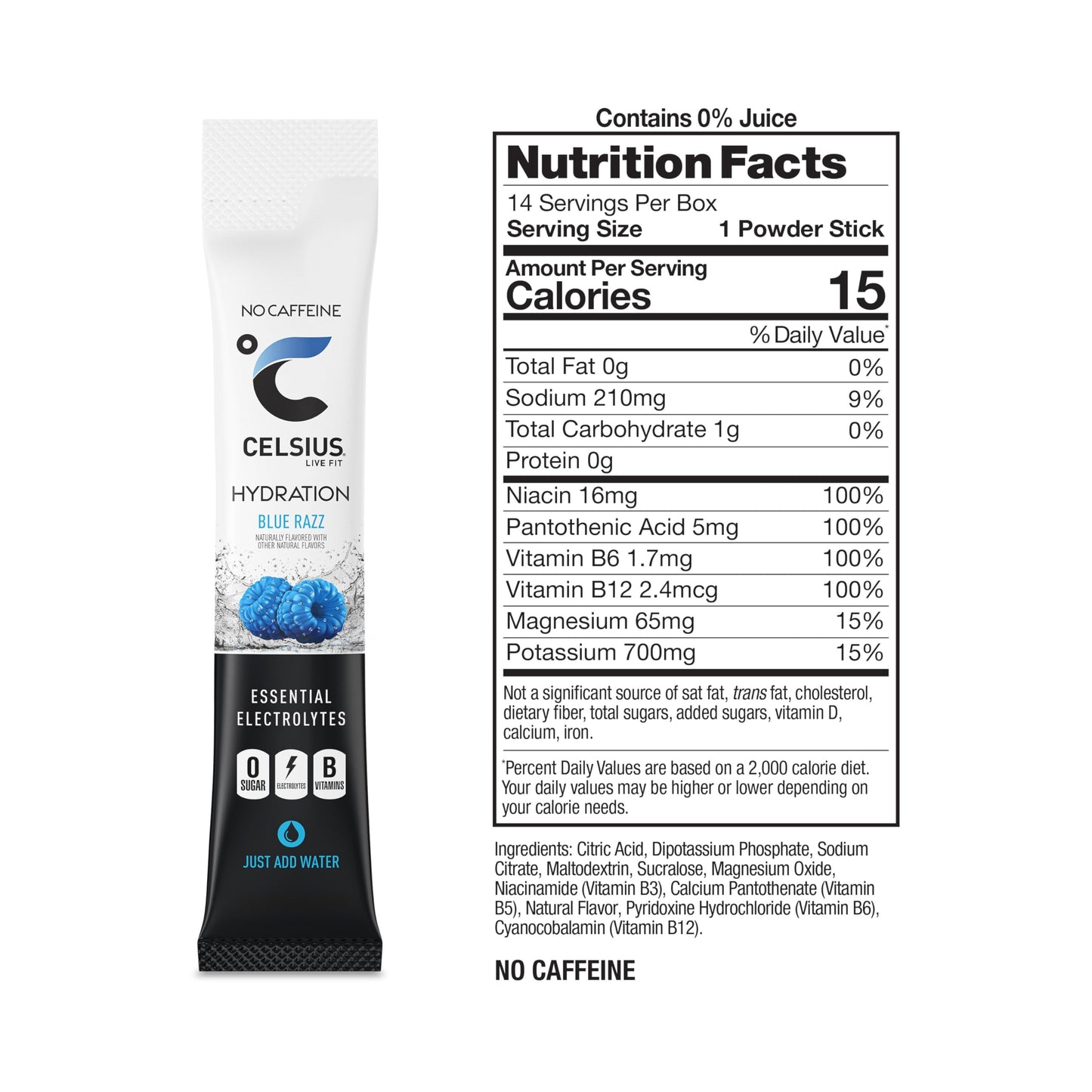 CELSIUS Hydration™ Blue Razz Flavor, Essential Electrolyte Hydration Packets (Pack of 14)