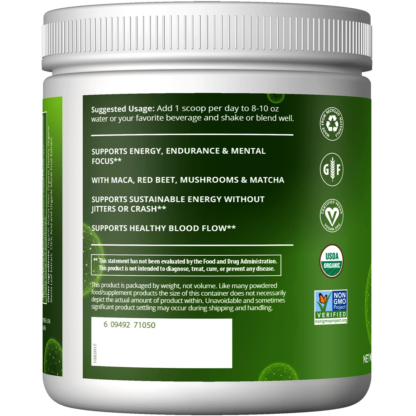 MRM Nutrition Organic Pre-Workout Powder | Black Cherry Flavored | Superfoods + 150mg Natural Caffeine + adaptogens | Clean Energy + Focus| Healthy Blood Flow | Vegan + Non-GMO | 20 Servings
