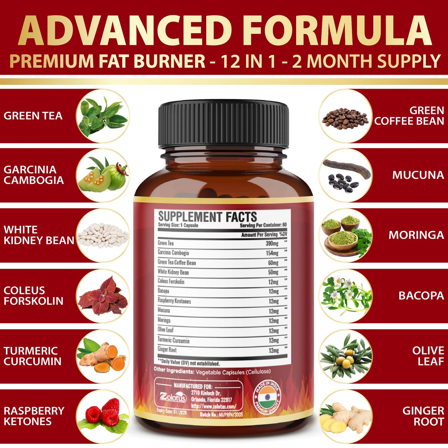 Premium Weight Loss Pills for Women, 2 Months Supply, The Best Belly Fat Burners for Women and Men, Metabolism Booster, Energy Pills, Highest Potency with Green Tea Extract 98%