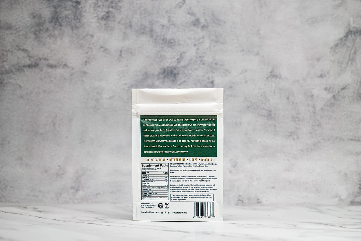 Relentless Live by Tim Kennedy, Drive Pre-Workout, Merica's Strawlemon, 30 Servings, 300mg Caffeine per 2 Scoops, Made in The USA,