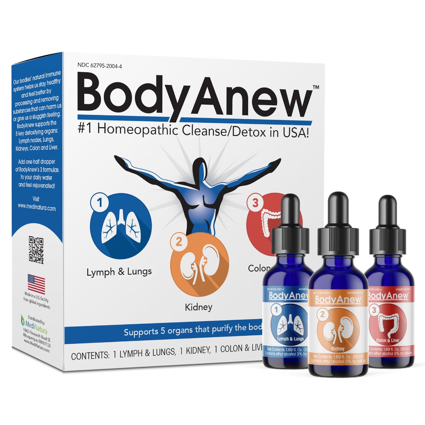 MediNatura BodyAnew Oral Drops 3 Step Homeopathic Cleanse - Whole Body Support for Women & Men - 150 ml Drops