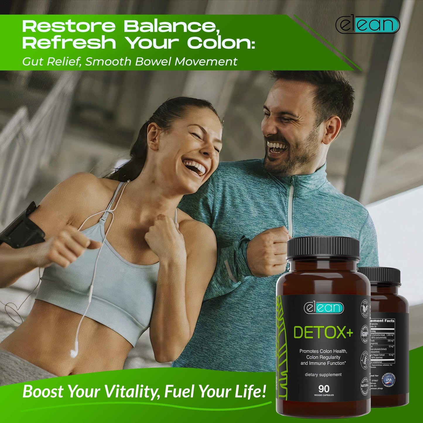 ELEAN Detox Plus Blended with Probiotic, Alfalfa, Flax Seed, Organic Aloe Vera, Сascara Sagrada bark for Colon Cleanse, Gut Health, Digestive Health and Total Colon Care. 90 Capsule 30 Days Supply