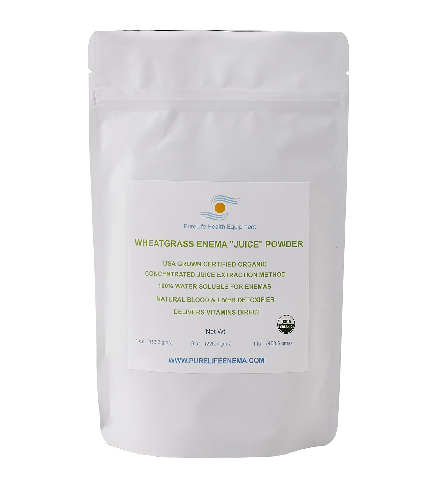 Purelife Wheatgrass Enema Juice Powder - Organic - Enema Specific - 4 Oz - Liver Detoxification- Blood Energizer - Colon Healing - Gluten Free
