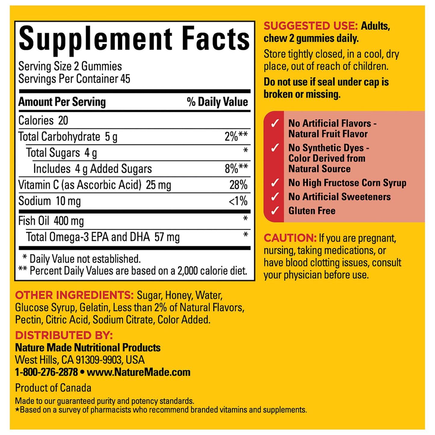 Nature Made Fish Oil Gummies, Omega 3 Fish Oil Supplements, Healthy Heart Support, 90 Gummies, 45 Day Supply
