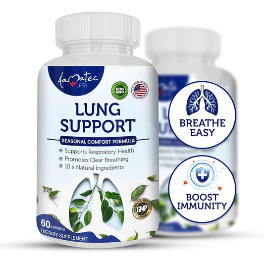 AAMATEC LIFE Lung Support Dietary Supplements Herbal Breathing Support 10 Active Ingredients Original Formula for Lung Health Lung Cleanse Formula Supplement for Bronchial System 60 Capsules Non GMO