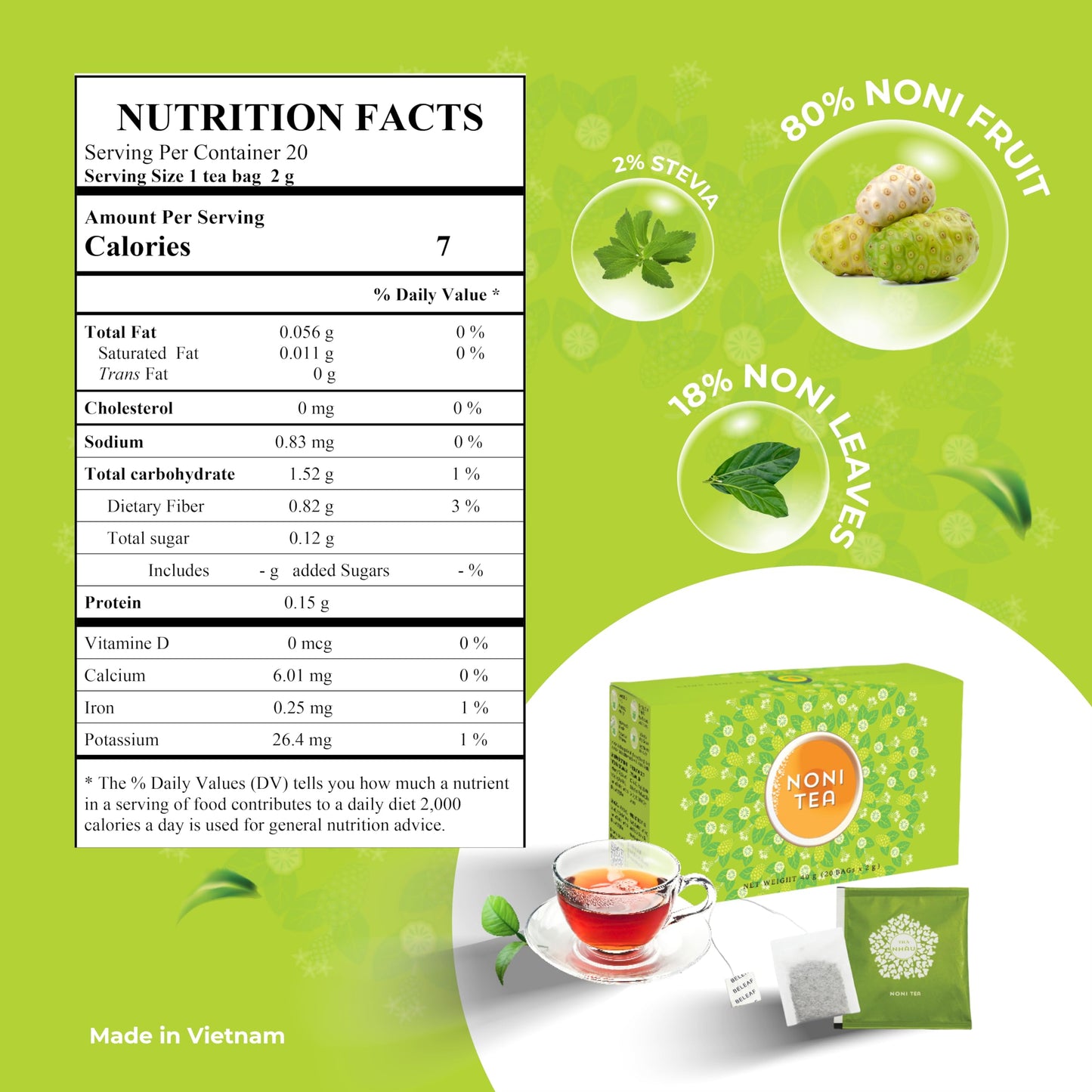 SUNBELEAF  Noni Tea Boosts Immue System Supports Pain Relief Natural Herbal Wellness Support 20 Tea Bags Caffeine Free