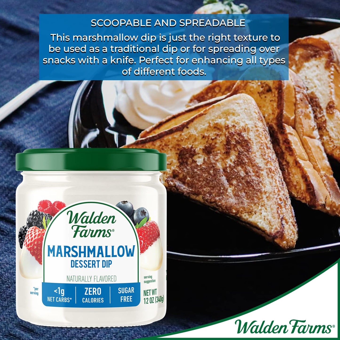 Walden Farms Marshmallow Dipping 12 oz Jar  Smooth  Creamy Vegan Paleo and Keto Friendly 0g Net Carbs  Perfect for Fruit Platters Ice Cream Parfait Smoothies Crackers and More