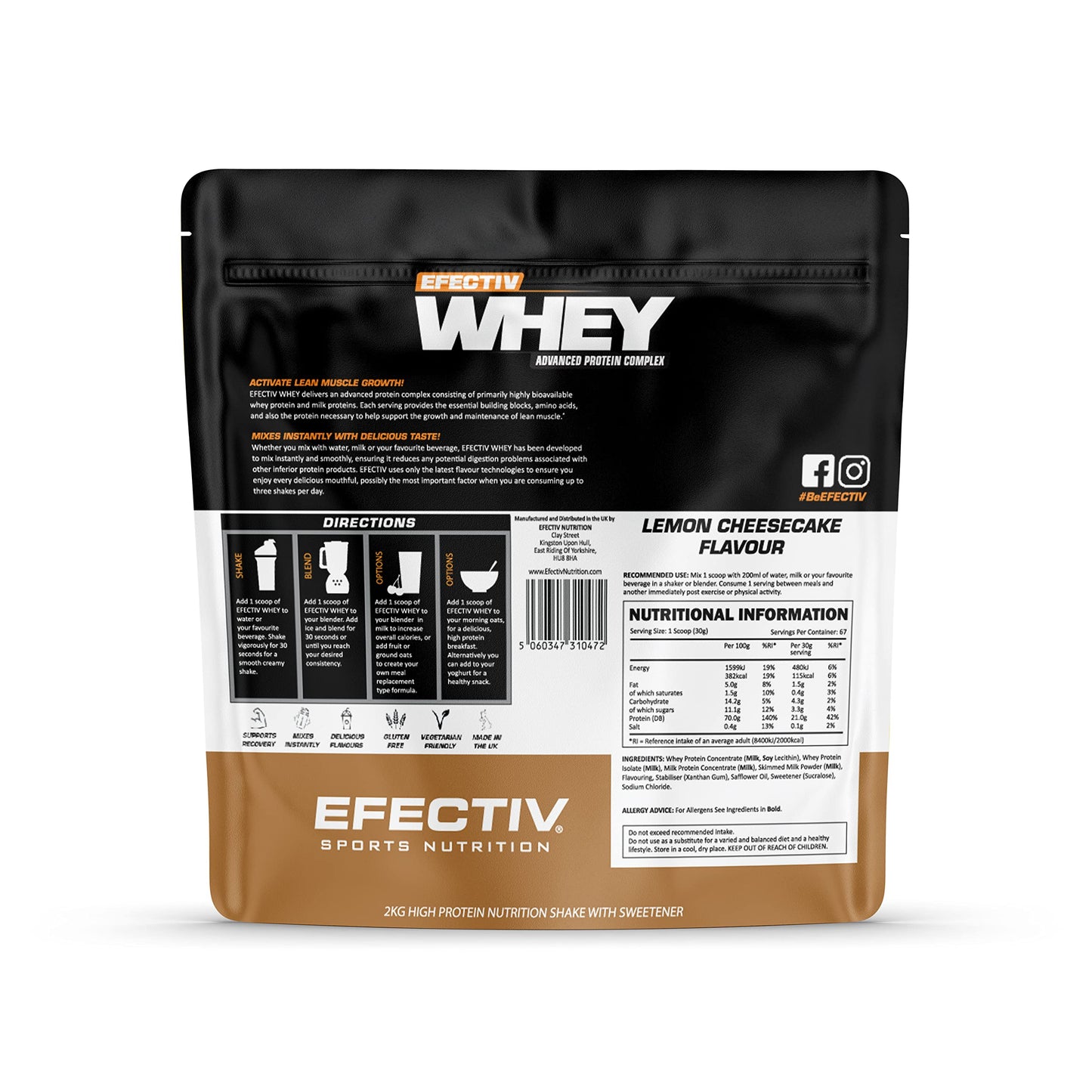 Efectiv Sports Nutrition 2Kg Lemon Cheesecake Whey Shake by Efectiv Sports Nutrition