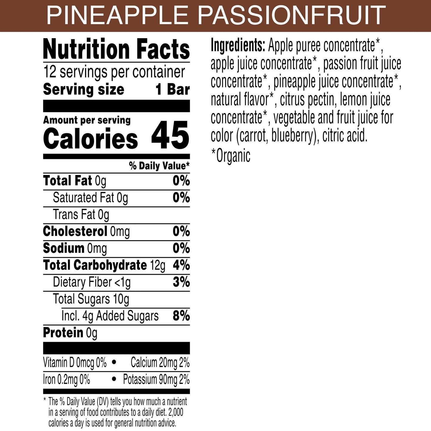 Pure Organic Layered Fruit Bars Gluten Free Vegan Fruit Snacks Pineapple Passionfruit 2 Boxes 24 Bars