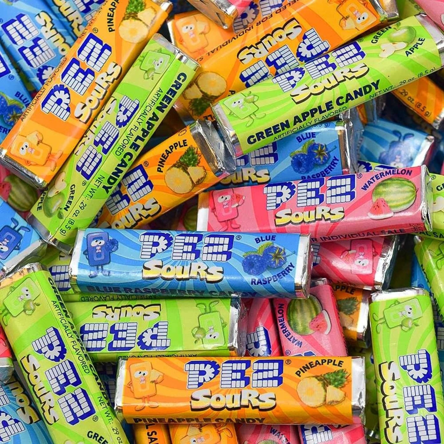 Bulk Sour Pez Candies Refill Bags Pineapple Green Apple Blue Raspberry and Watermelon Hard Candy Sours Pack of 2