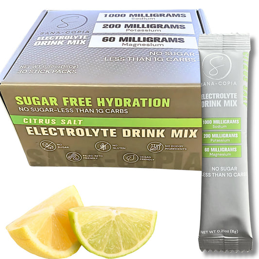 Electrolyte Drink Mix Hydration Packets: 1000mg Sodium, Potassium & Magnesium Citrus Salt Hydrating Powder, Zero Sugar - 30 Lemon Lime Electrolyte Powder Packets, For Rehydration or Dehydration Relief