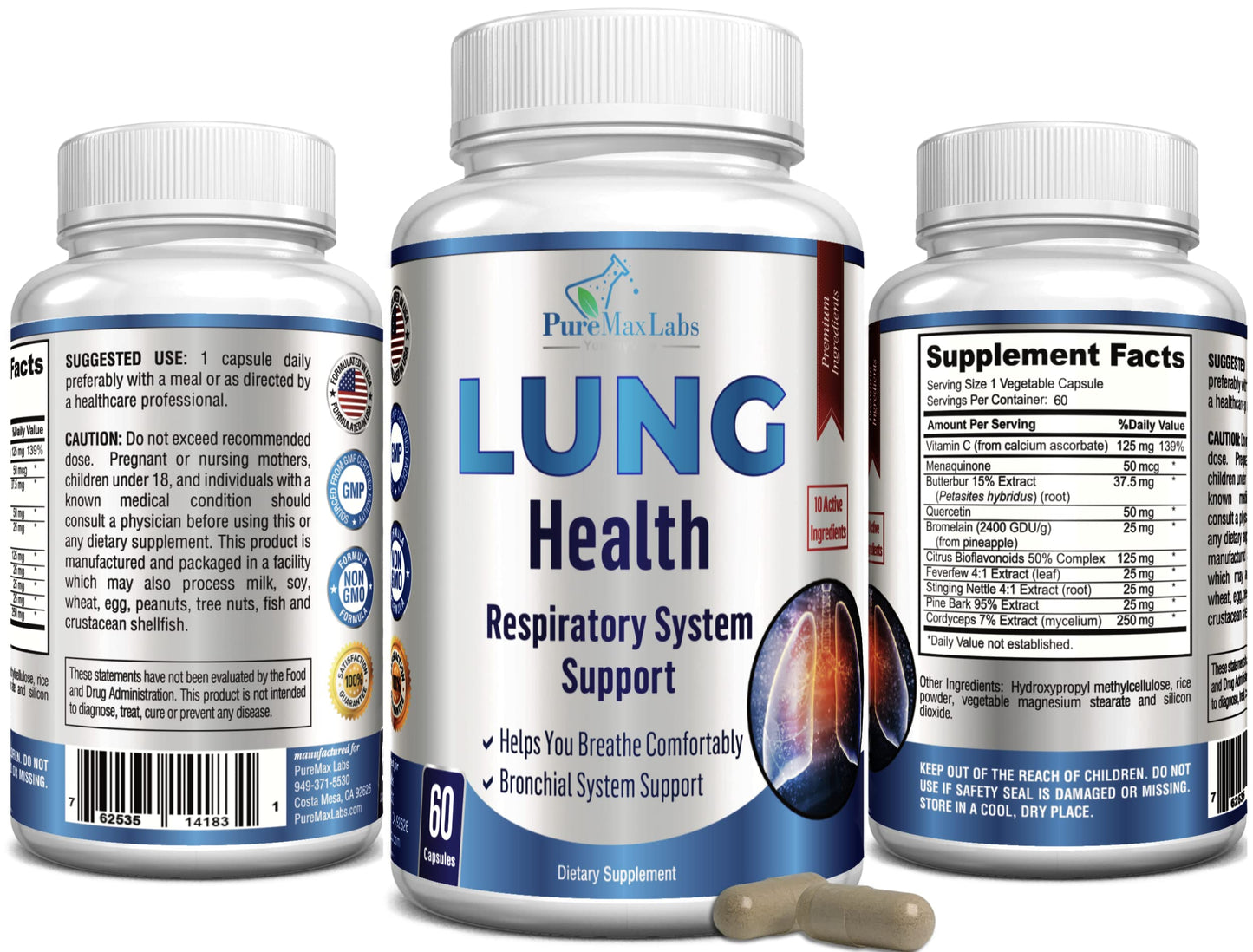 YUMMYVITE Lung Support Supplement, Lung Cleanse & Lung Detox Formula, Lung Health Support for Clear Lungs, Comfortable Breathing, Bronchial Health, 60 Capsules