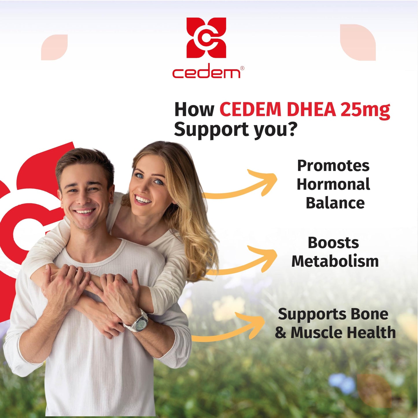CEDEM Switzerland DHEA Supplement for Hormone Balance for Women & Men, Energy, Mood & Healthy Aging, Supports Lean Muscle Mass, Bone Strength & Immune Health Tablets (25 mg, 90 Tablets)