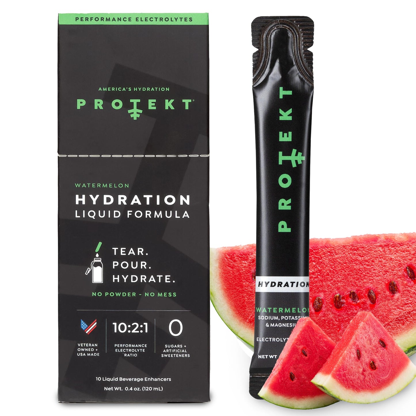 PROTEKT Electrolyte Packets for Recovery & Hydration | Organic & Sugar-Free Electrolytes Drinks | Works Faster Than Powder Drink | On-The-Go Liquid Hydration Drink | Watermelon, 10 Pack