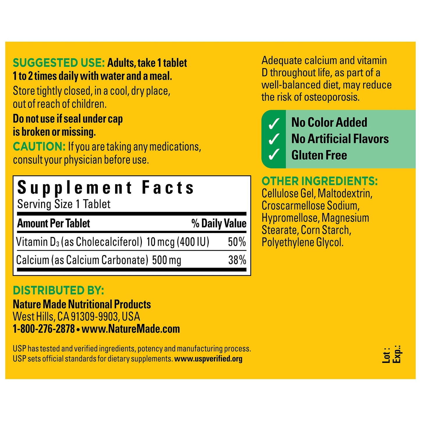 Nature Made Calcium 500 mg with Vitamin D3, Dietary Supplement for Bone Support, 130 Tablets
