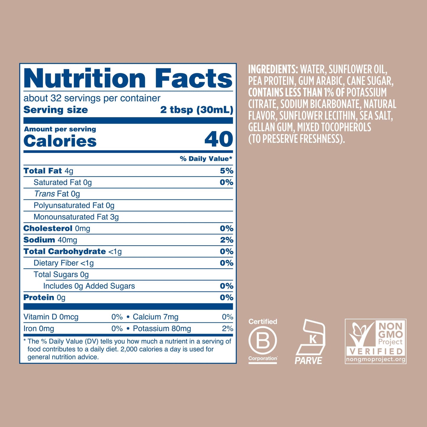 Ripple Half and Half NonDairy Milks  Vegan Milk with 8g Pea Protwin  Shelf Stable  NonGMO Plant Based Gluten Free  32 Fl Oz Pack of 6 Half and Half