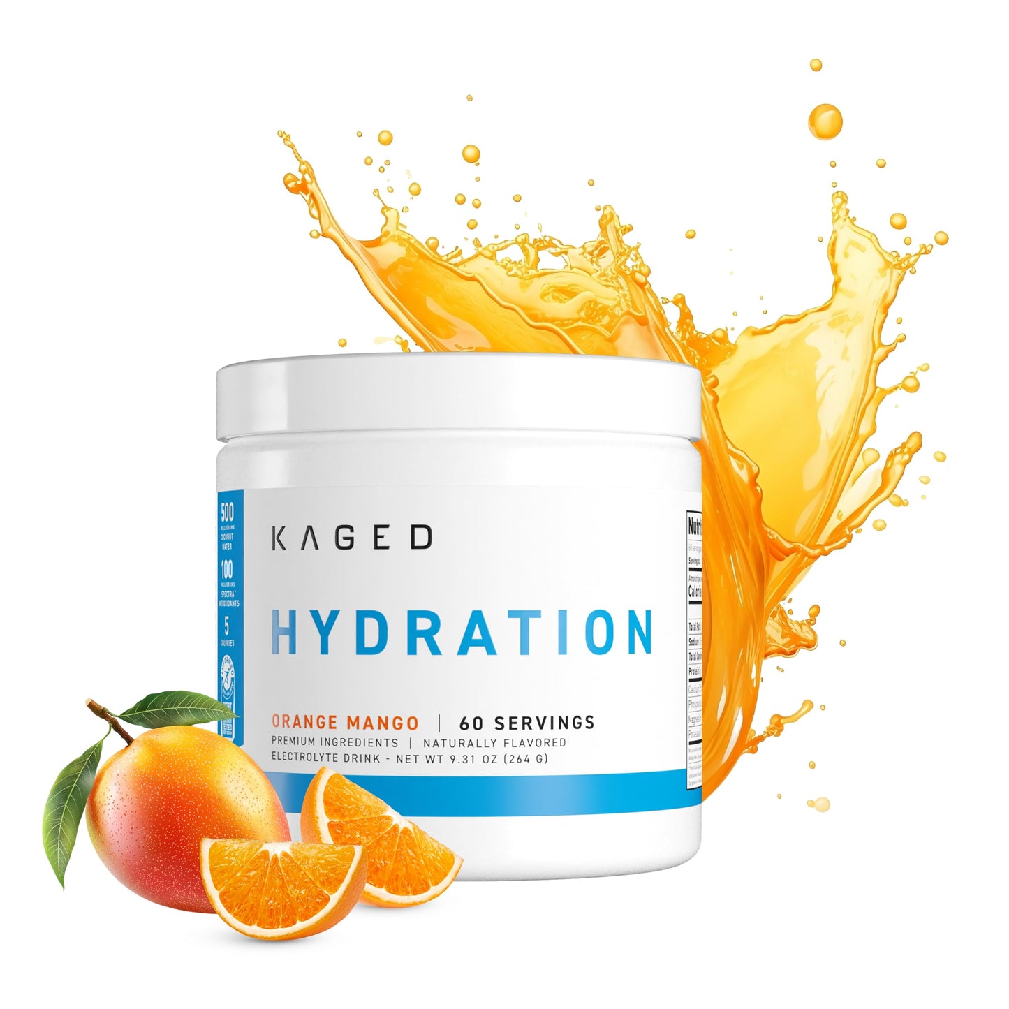 Kaged Electrolyte Hydration Powder Hydracharge Orange Mango Sports Drink for Men and Women Pre, Post, Intra Workout Supplement 60 Servings