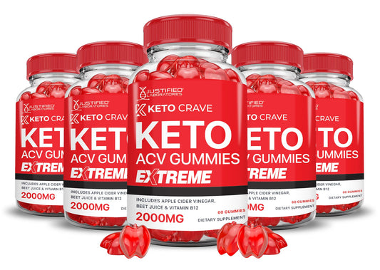 (5 Pack) Keto Crave Keto ACV Gummies Extreme 2000MG Keto Crave Keto Gummies Advanced Formula Apple Cider Vinegar with Pomegranate Beet Juice Powder B12 Vegan Non GMO 300 Gummys