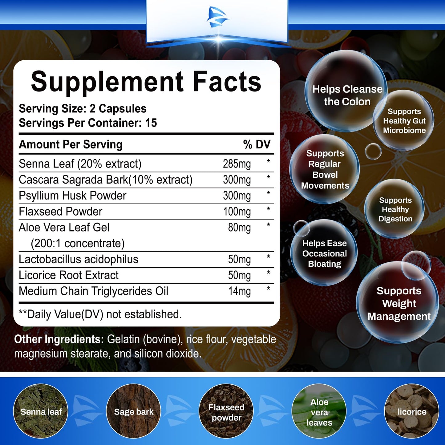 Generic 2024 New Formula 15 Day Gut Cleanse - Gut and Colon Support, 15 Day Cleanse Bowel Dissolving Capsules, Advanced Formula with Senna, Cascara Sagrada & Psyllium Husk, 30 Capsules/Bottle (1pc)