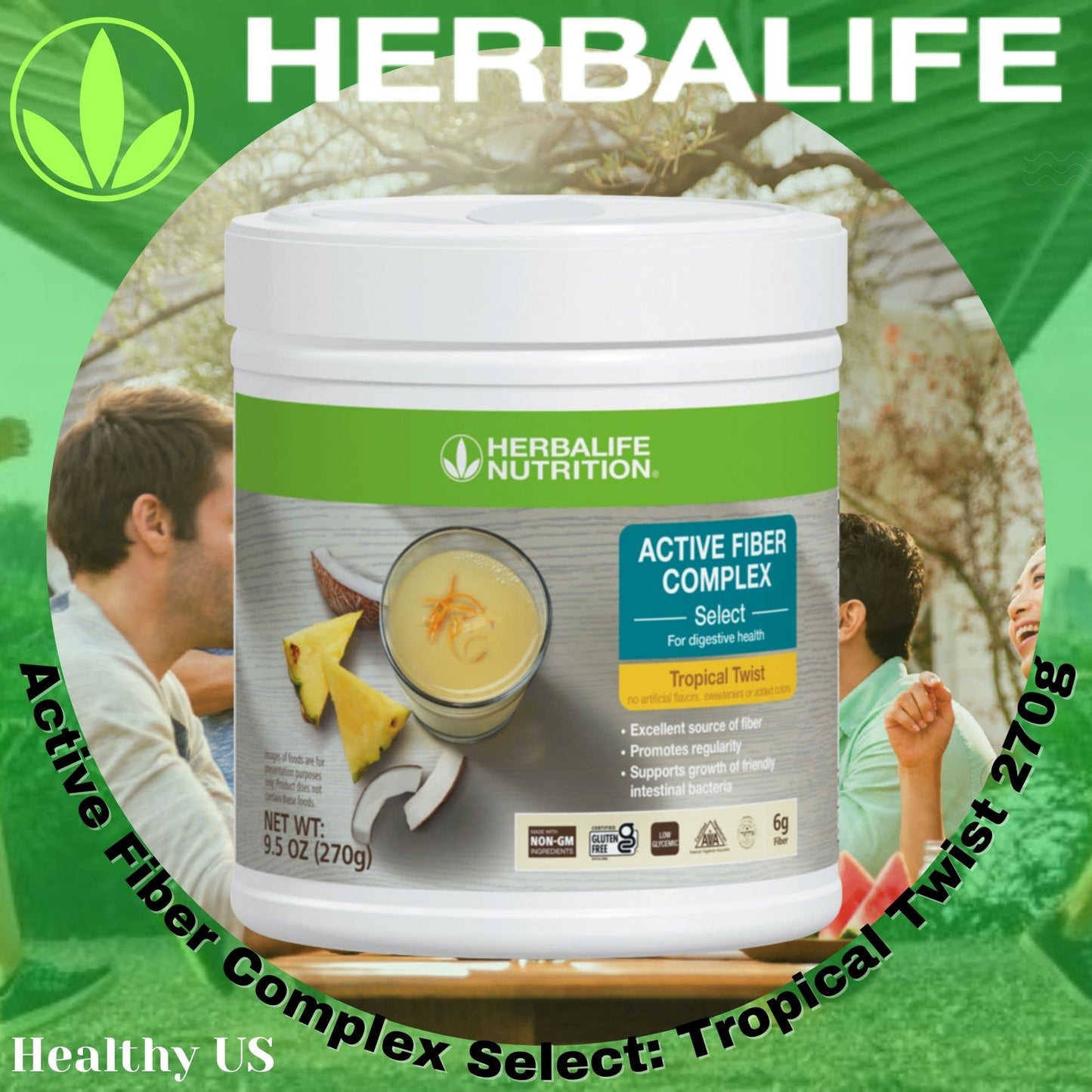 HerbalifeHERBALIFE Active Fiber Complex Select: Tropical Twist 270g for Digestive Health, No Artificial Flavors or Sweeteners, Gluten-Free, Made with Non-GM Ingredients, Certified Vegetarian