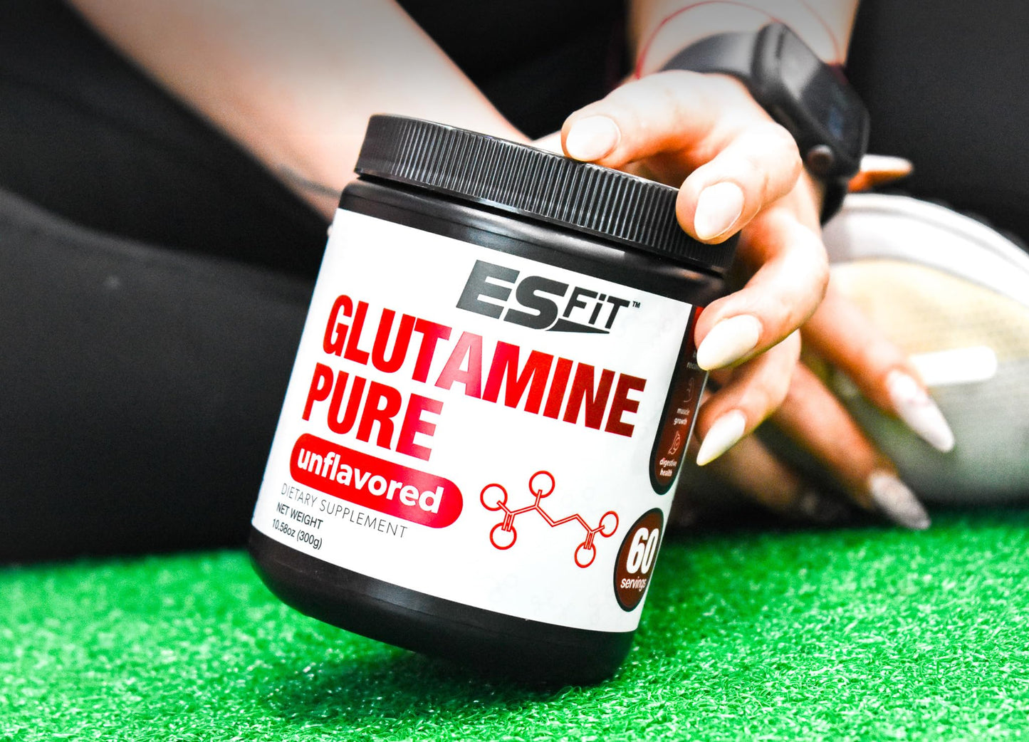 ES FIT Glutamine Powder | 5000mg - 60 Servings | Post Workout Recovery Drink | No Artificial Colors or Flavors