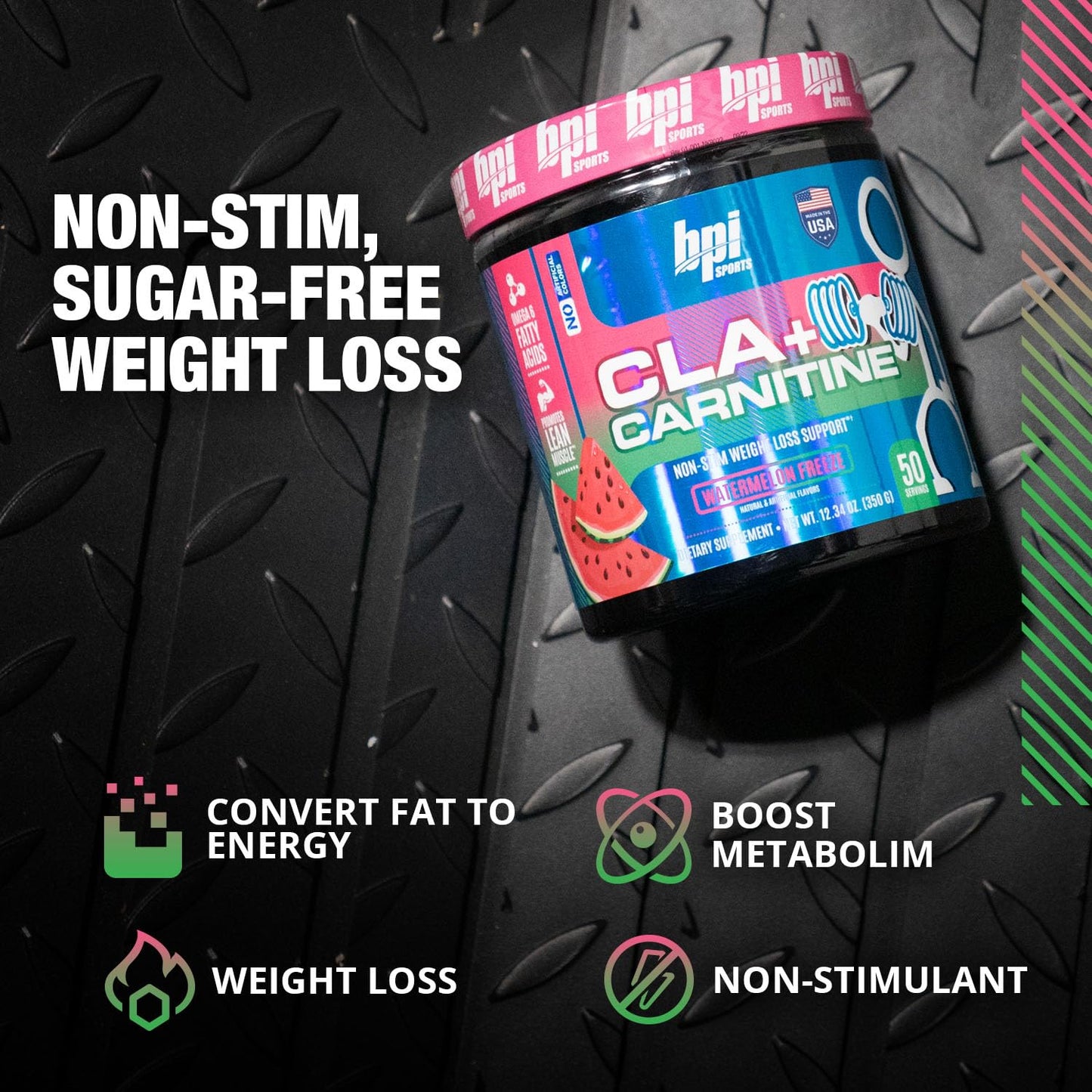BPI Sports CLA+Carnitine-Conjugated Linoleic Acid-Weight Loss Formula -Metabolism, Performance, Lean Muscle-Caffeine Free-For Men & Women-Watermelon Freeze-50 servings - 12.34 oz.(Packaging May Vary)