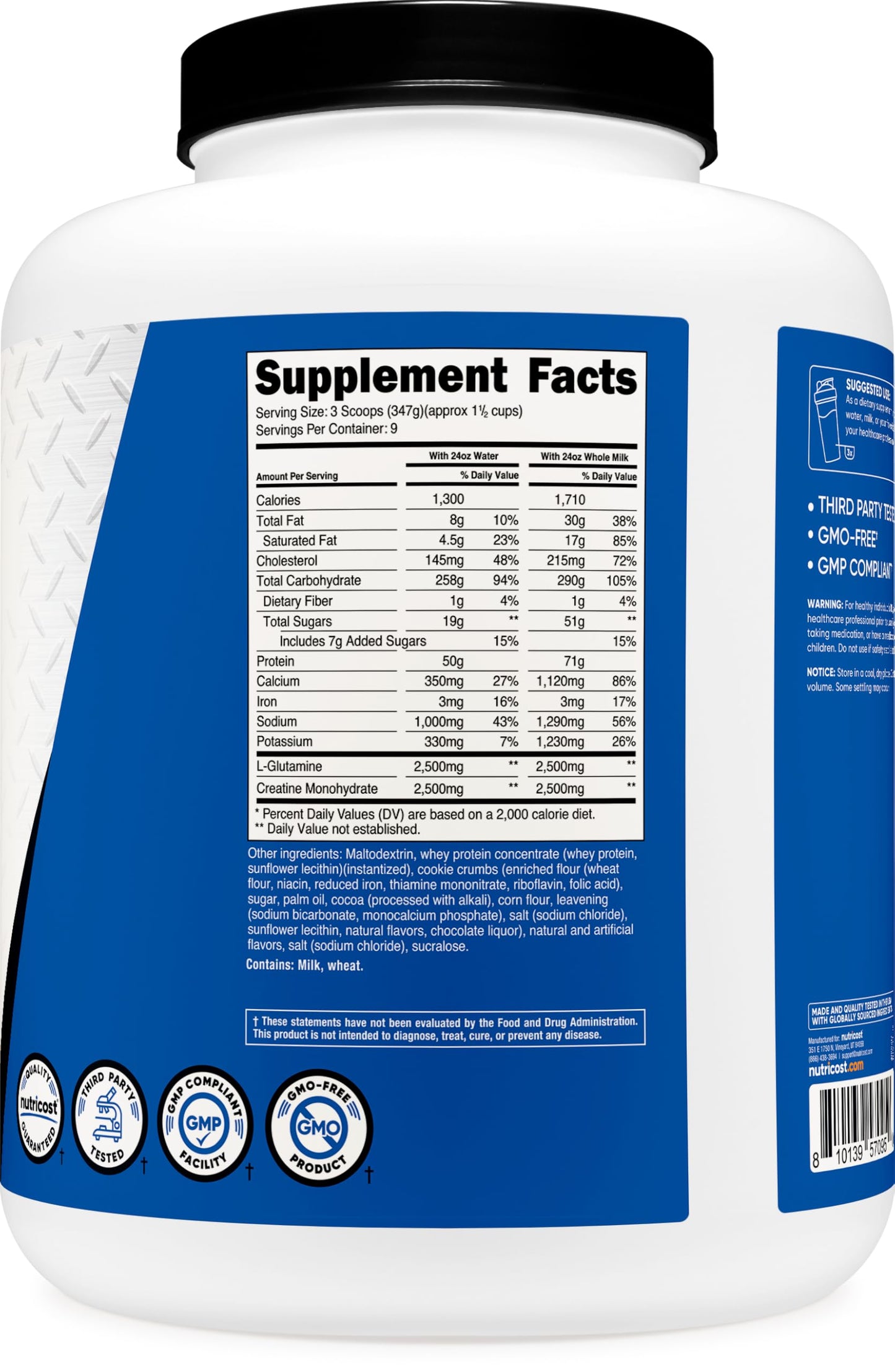 Nutricost Mass Gainer Cookies N Cream Flavor, 6.9 LBS, 50 Grams of Protein Per Serving - Non-GMO