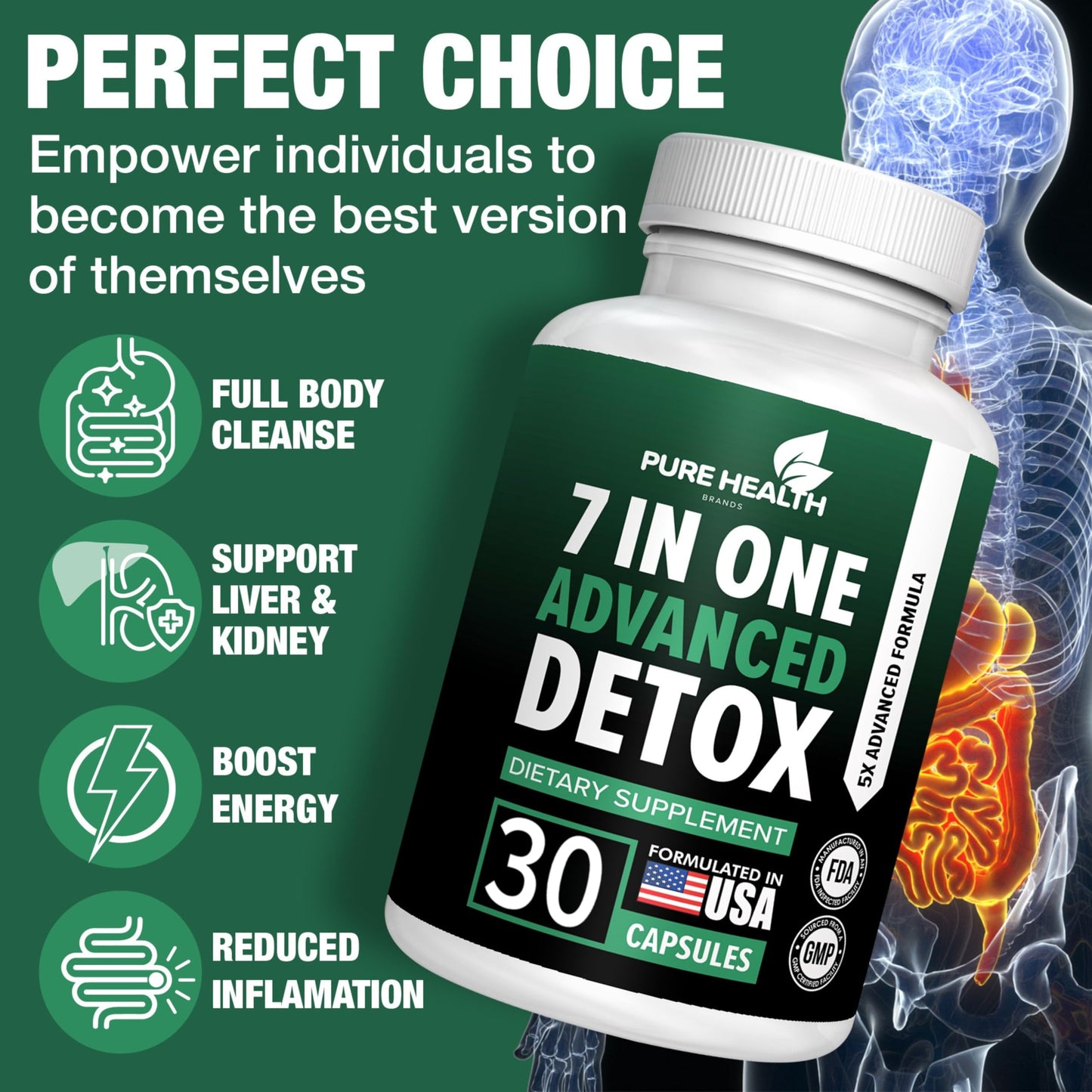 Extra Strength Fast Acting 7-in-ONE Advanced Formula - Full Body Cleanse - Detox & Liver Cleanse - Detox & Liver Repair, All Natural Toxins Remover, Healthy Cleansing Support for Liver (30 Capsule)