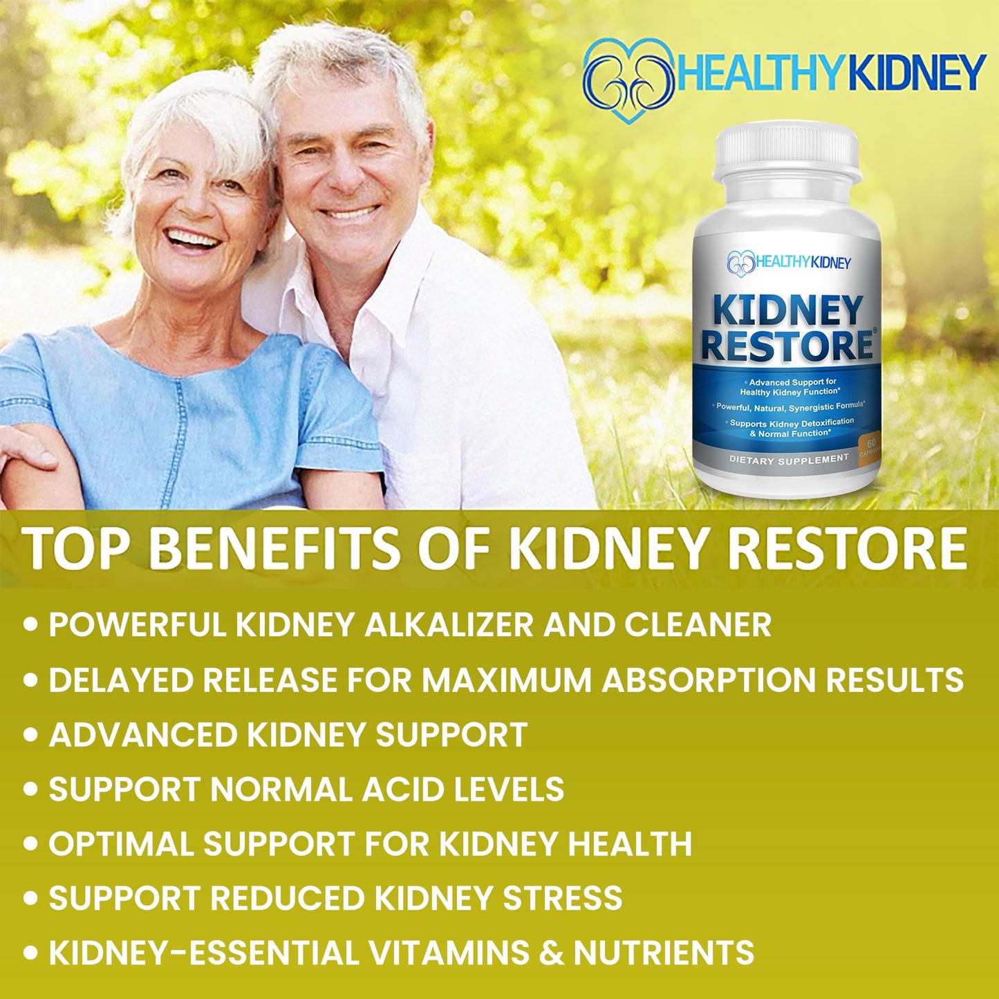 Kidney Restore Kidney Cleanse and Kidney Health Supplement to Support Normal Kidney Function, Vitamins for Kidney Health 60 caps