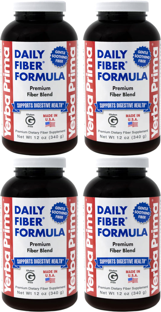Yerba Prima Daily Fiber Formula Powder - 12 oz (Pack of 4) - Soluble & Insoluble Dietary Fiber Supplement - Gut Health - Vegan, Non-GMO, Gluten-Free