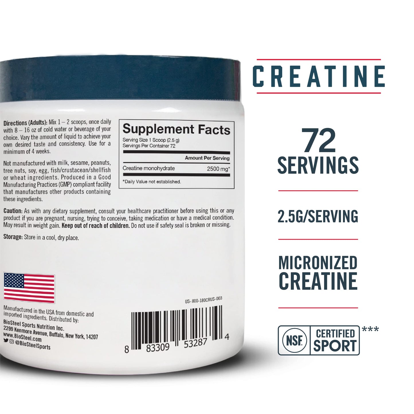 BioSteel Creatine Monohydrate Powder - 72 Servings, 180g, Micronized for Muscle Recovery & Lean Muscle, NSF for Sport Certified Creatine Powder