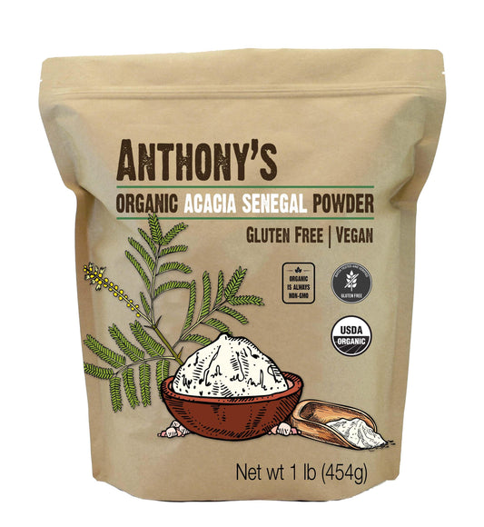 Anthony's Organic Acacia Senegal Powder, 1 lb, Batch Tested Gluten Free, Non GMO, Soluble Fiber, Prebiotic