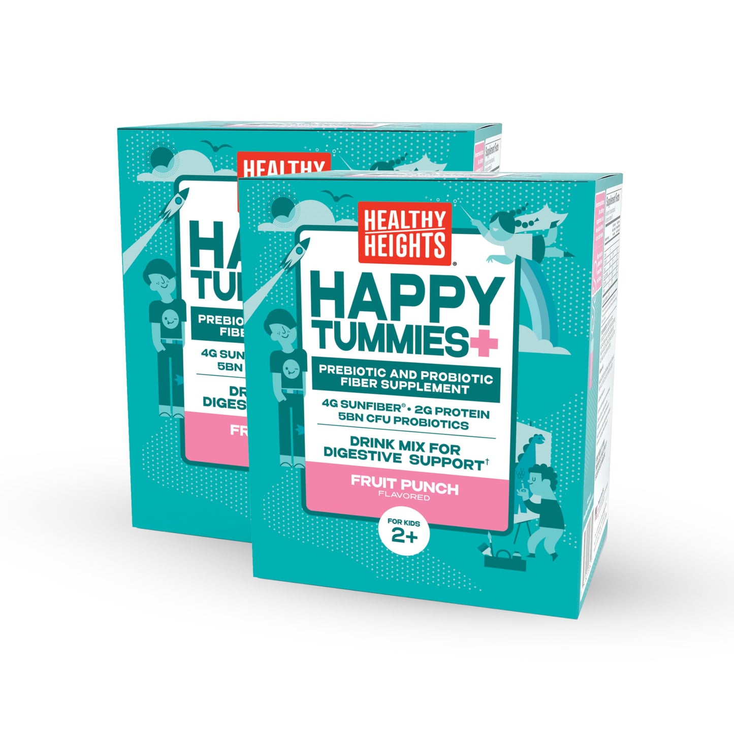 Healthy Heights Happy Tummies Prebiotic and Probiotic Fiber Supplement for Kids Ages 2+, 2 Pack